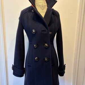 Gorgeous Boden Navy Double-Breasted Wool Coat with Orange trim
